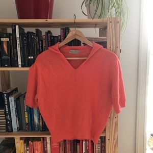 Vintage coral wool short-sleeved sweater